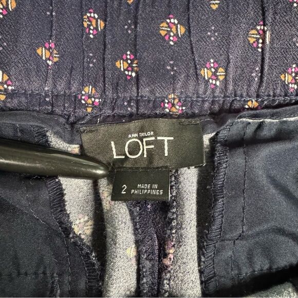 LOFT Pant Women Viscose Pull On Navy Geo Print Wide Leg Lounge Size 2 FLAW - Picture 6 of 11